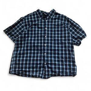 Old Navy blue and white plaid button up shirt